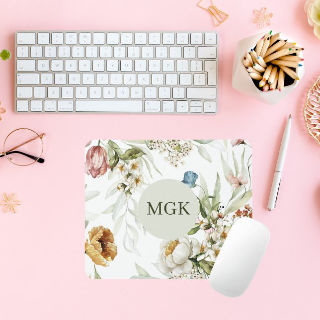 Elegant Land Blommigt Monogram Musmatta (Skapare uppladdad)