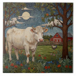 Elegant land chic boho ko farm kakelplatta<br><div class="desc">Elegant land chic boho söt ko teckning och rustik lantgård.</div>