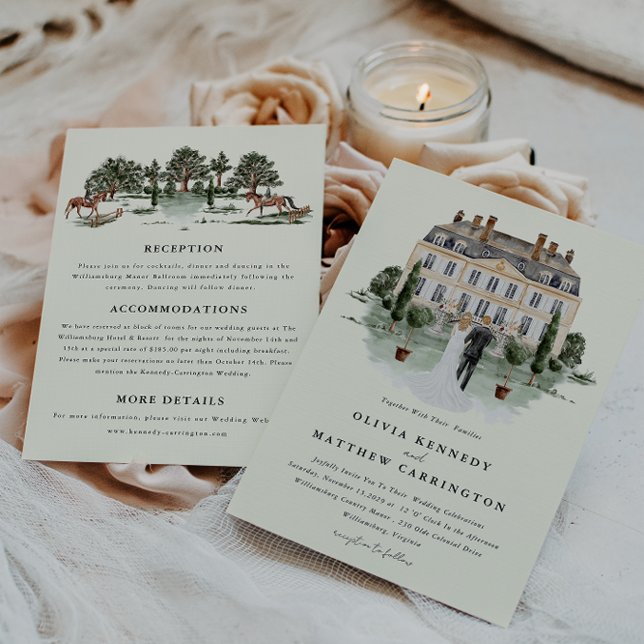 Elegant Land Manor Ranch Allt på en Inbjudningar (Elegant Ranch Wedding All in One Invitation)