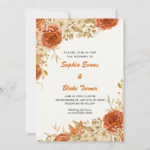 Elegant Land Orange Ro White Cream Bröllop Inbjudningar
