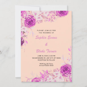 Elegant ländlig rosa rosor orange kräm bröllop inbjudningar