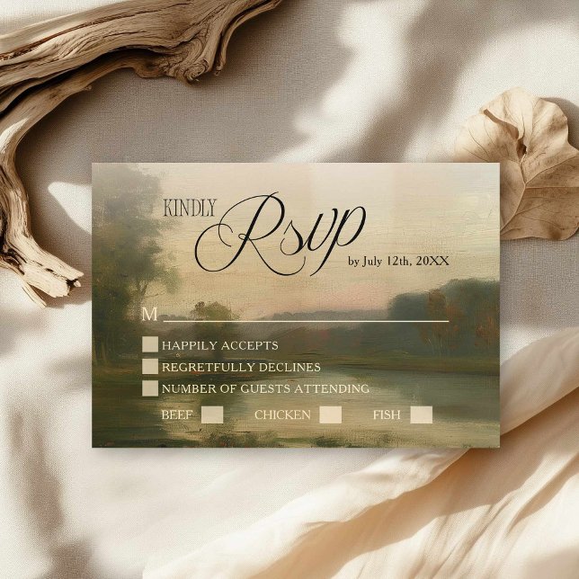 Elegant Landskaps Konst Bröllop RSVP-kort OSA Kort (Vintage Landscape Wedding Rsvp Card)