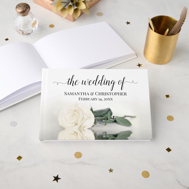 Elegant Långemmad Elfenbenskusten Vit ros Bröllop Gästböcker (Framsida öppen)