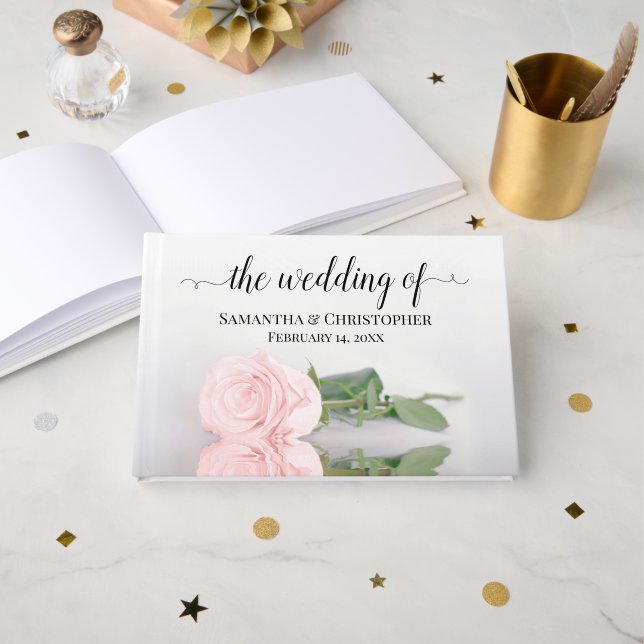 Elegant Långvarigt emmat  Rosa ros Bröllop Gästböcker (Framsida öppen)