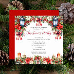 Elegant Lanternor | Ljusljus Blommigt Jul Party Inbjudningar<br><div class="desc">Elegant och raffinerade lyktor och ljus med poinsetter i rött och vitt präglat med skal och bär "jul Party".</div>