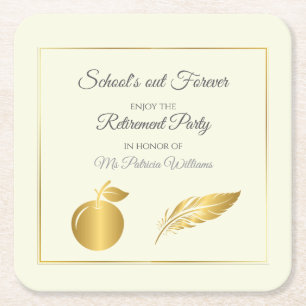 Elegant Lärare Golden Pastel Pension Party Underlägg Papper Kvadrat