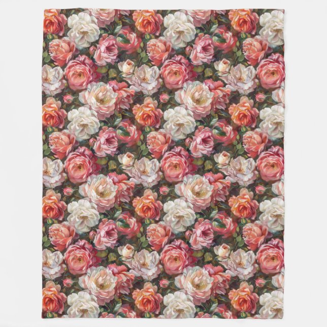 Elegant Large Ro Blooms Fleece Blanket (Framsidan)