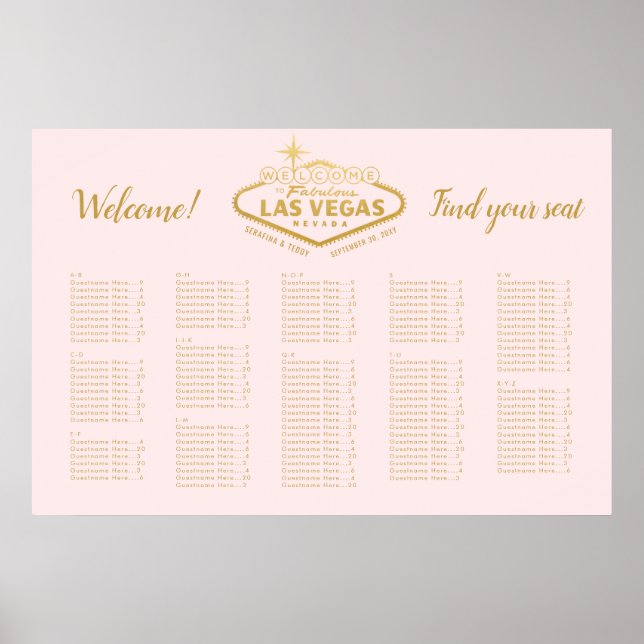 Elegant Las Vegas Bröllop Rosa Guld-sätesdiagram Poster (Framsidan)