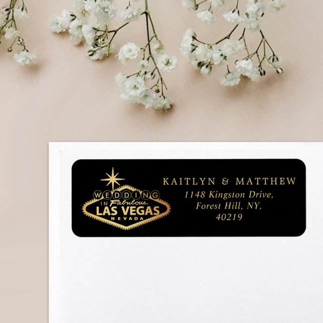 Elegant Las Vegas Destination Wedding Returadress Etikett (Skapare uppladdad)