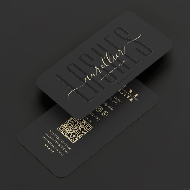 Elegant Lash Makeup Artist Black Beauty Visitkort (Elegant Lashes Makeup Artist Monogram Black Gold Business Card
)