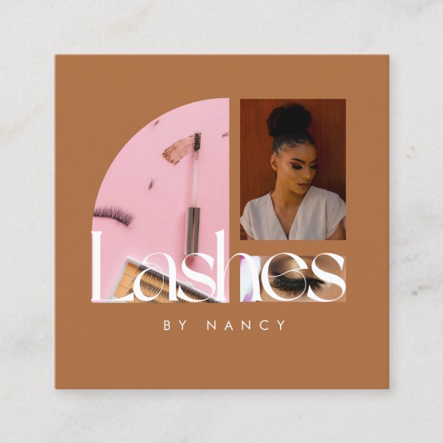 Elegant Lash Photo Collage Terracotta Fyrkantigt Visitkort (Framsida)