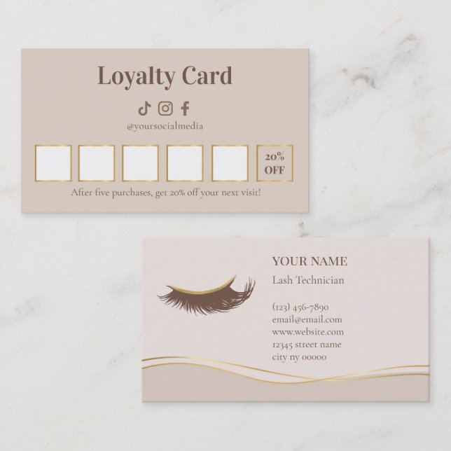 Elegant Lash Technician Loyalty Card Lojalitetskort (Fram/baksida)