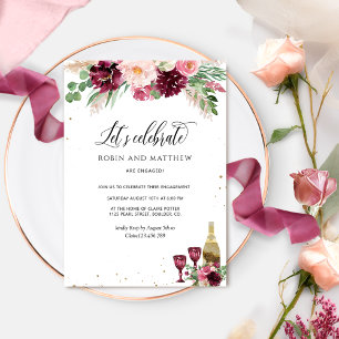 Elegant Låt oss Celebrate Burgundy  Rosa Blommigt Inbjudningar