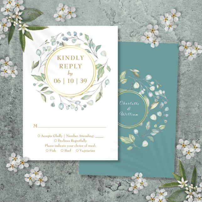 Elegant Laurel Greenery Blommigt Garland OSA Kort (Elegant Laurel Greenery Floral Garland RSVP Card)