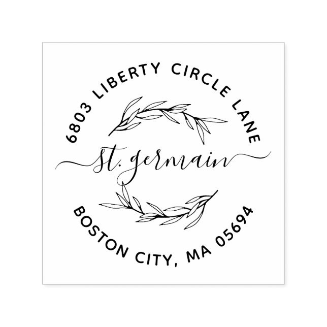 Elegant Laurel Löv Family Namn Returadress Självfärgande Stämpel (Design)