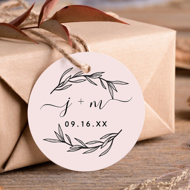 Elegant Laurel Löv Skript Initialer Bröllop Gåvor Etiketter (Elegant Laurel Leaves Script Initials Wedding Favor Tags)