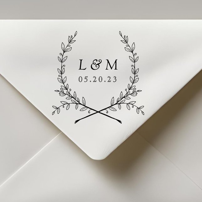 Elegant Laurel Monogram Bröllop spara datum Självfärgande Stämpel (Skapare uppladdad)