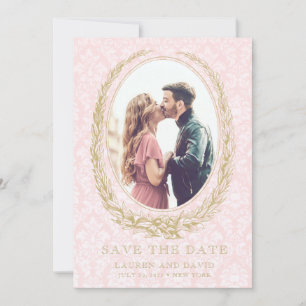 Elegant Laurel Wand Rosa Damask Photo Spara Datumet
