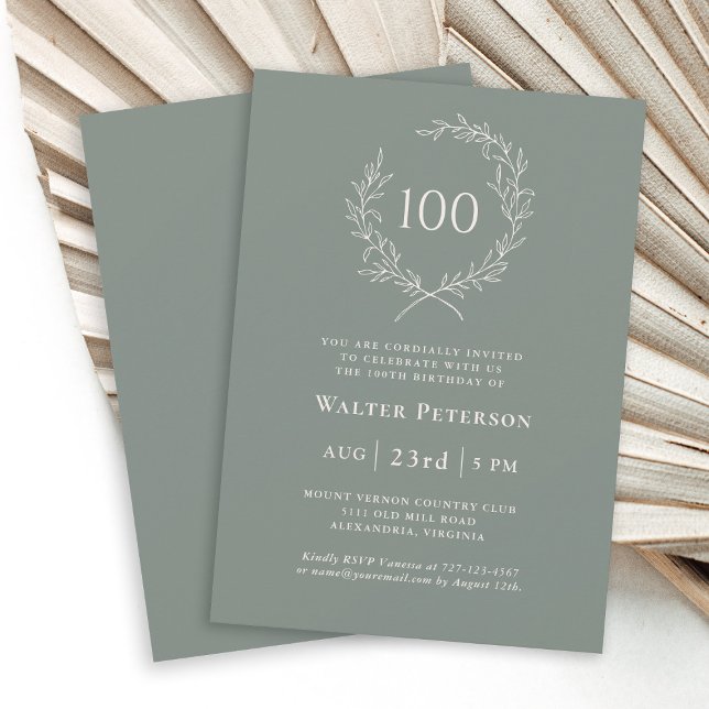 Elegant Laurel Wandedräkt 100:e födelsedagen Inbjudningar (Skapare uppladdad)