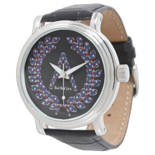 Elegant Laurel WandeMonogram A Stars och stripes Armbandsur