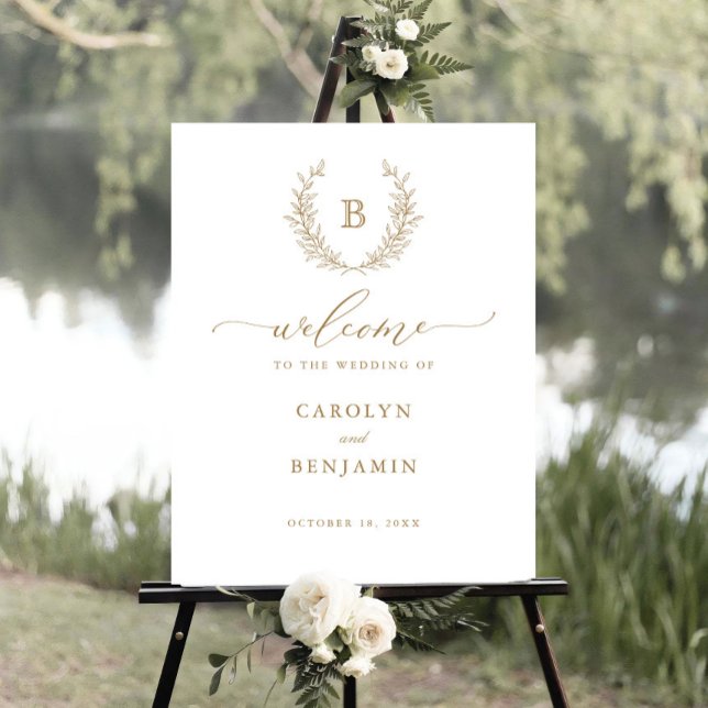 Elegant Laurel Wandemonogram Vapensköld Välkomstte Poster (Skapare uppladdad)