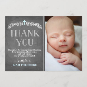 Elegant Laurels Blue   Baptism Foto Tack Kort