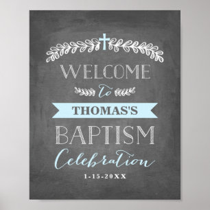 Elegant Laurels Blue   Välkomstskylt för baptism P Poster