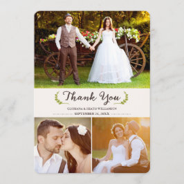 Elegant Laurels Bröllop Tack Photo Flat Card Kort