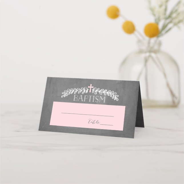 Elegant Laurels Rosa | Baptismekort Placeringskort (Framsida)