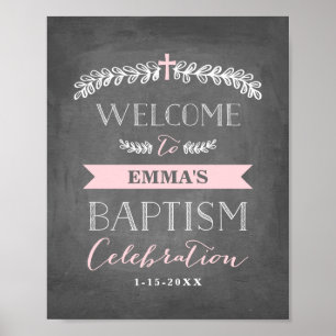 Elegant Laurels Rosa Välkomstskylt för baptism P Poster