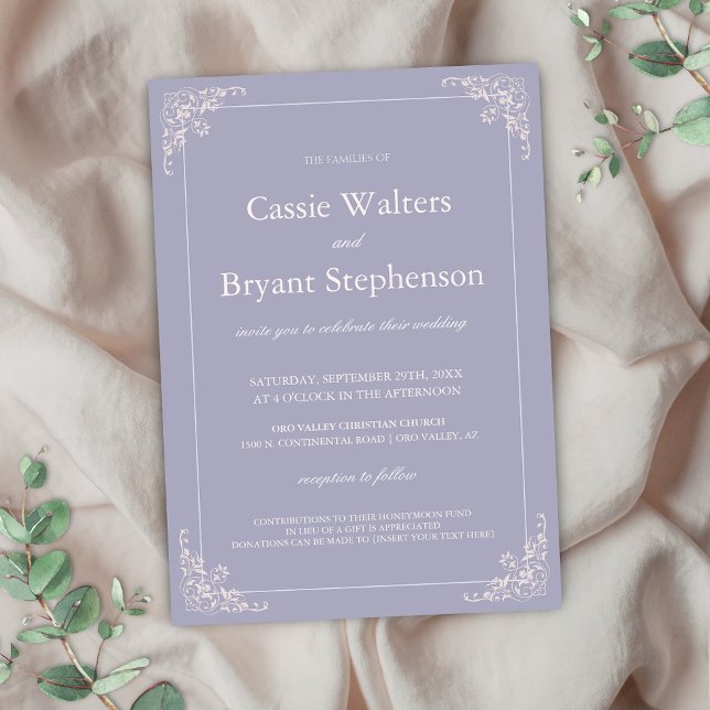 Elegant Lavendar  Rosa Minimal Bröllop Inbjudningar (Elegant french lilac and blush pink wedding invitation for light purple romantic vintage wedding)