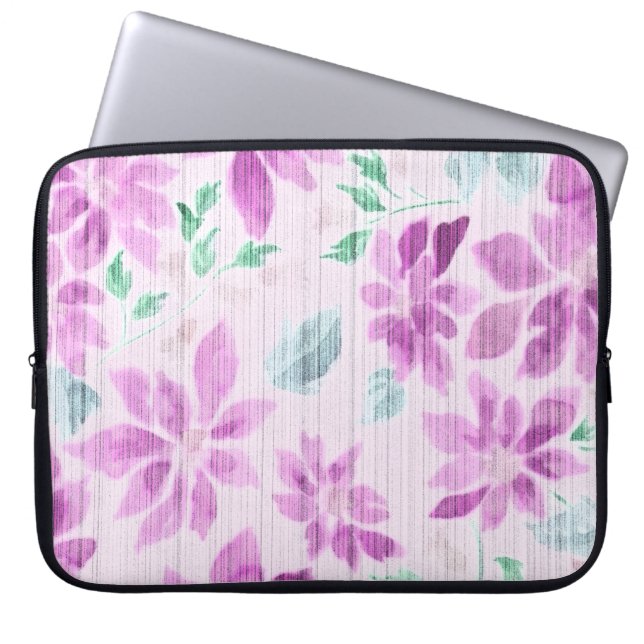 Elegant Lavendel Blommig Akvarell Bärbar Dator Fod Laptop Fodral (Framsidan)