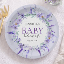 Elegant Lavendel Blommig Bebis Bebisfest Vattenfär
