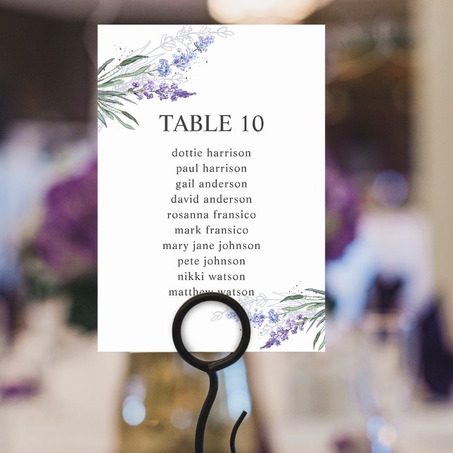 Elegant Lavendel Blommig Bordnummer Sittplatsschem Bordsnummer (Elegant Lavender Floral Table Number Seating Chart)