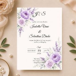 Elegant Lavendel Blommig Bröllop Inbjudningar