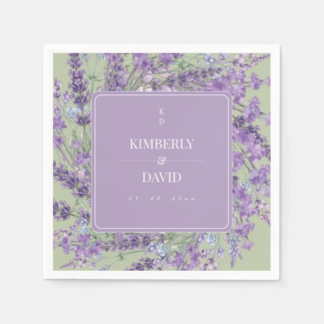 Elegant Lavendel Blommig Bröllop Pappersservett (Framsidan)
