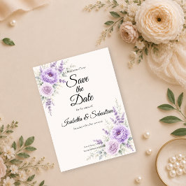 Elegant Lavendel Blommig Bröllop Spara Datumet