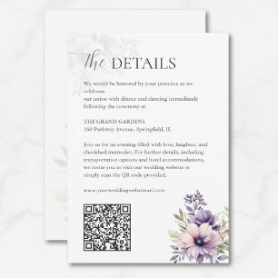 Elegant Lavendel Blommig Bröllopsdetalj QR-kod Tilläggskort
