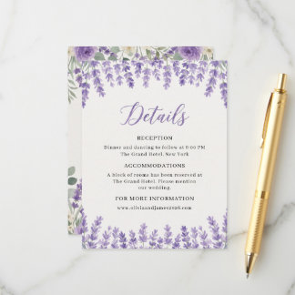 Elegant Lavendel Blommig Bröllopsdetaljer Bifogad Tilläggskort