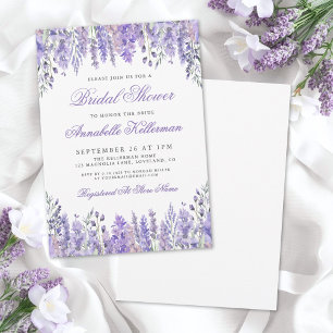 Elegant Lavendel Blommig Bröllopsdusch i Akvarell Inbjudningar