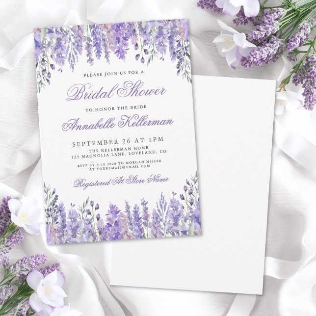Elegant Lavendel Blommig Bröllopsdusch i Akvarell Inbjudningar (Elegant Watercolor Lavender Floral Bridal Shower Invitation)