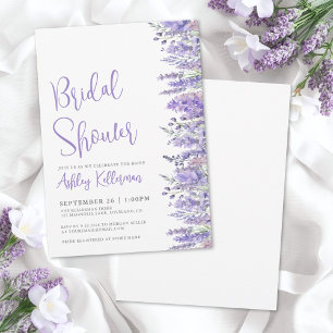 Elegant Lavendel Blommig Bröllopsdusch i Akvarell Inbjudningar