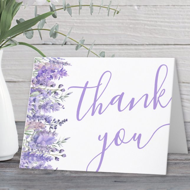 Elegant Lavendel Blommig Bröllopsdusch i Akvarell Tack Kort (Elegant Watercolor Lavender Floral Bridal Shower Thank You Card)