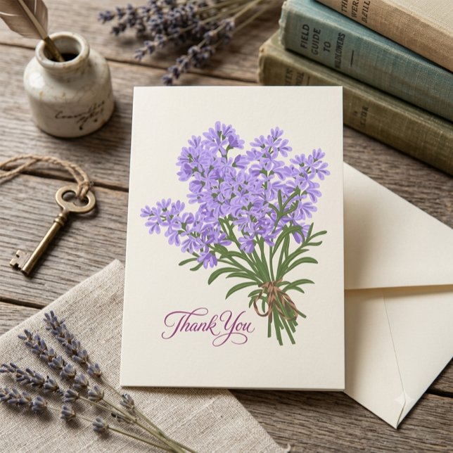 Elegant Lavendel Blommig Bukett Handskriven Tack  Kort (Skapare uppladdad)