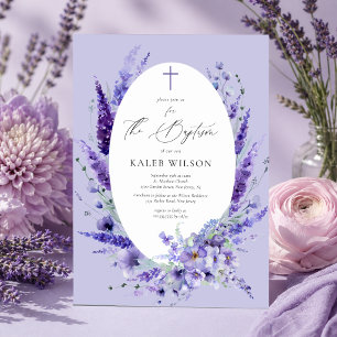 Elegant Lavendel Blommig Dopceremoni Inbjudningar