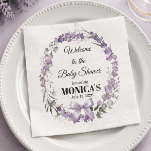 Elegant Lavendel Blommig Krans Babyfirande Pappersservett