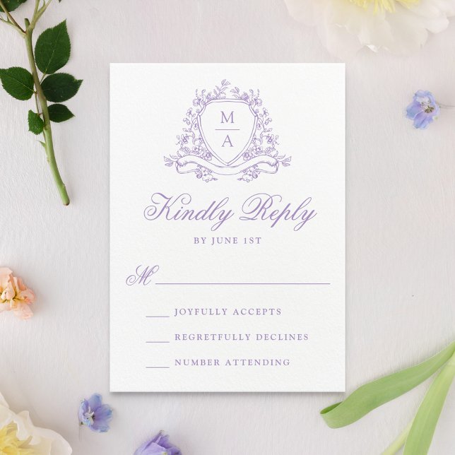 Elegant Lavendel Blommig Krön Monogram Bröllop OSA Kort (Skapare uppladdad)