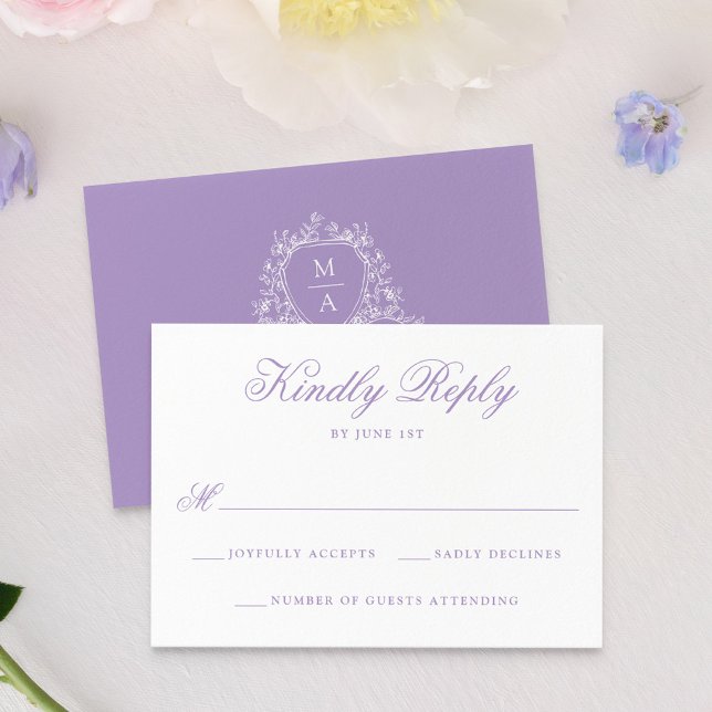 Elegant Lavendel Blommig Krön Monogram Bröllop OSA Kort (Skapare uppladdad)