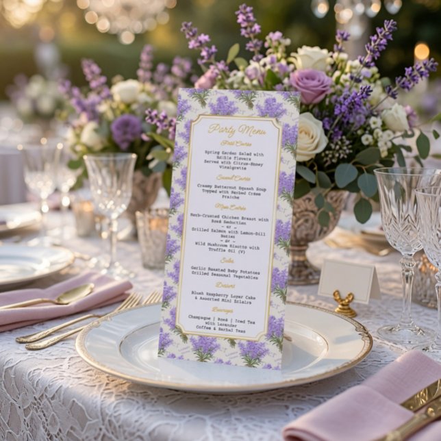 Elegant Lavendel Blommig Meny Kort för Fest (Skapare uppladdad)