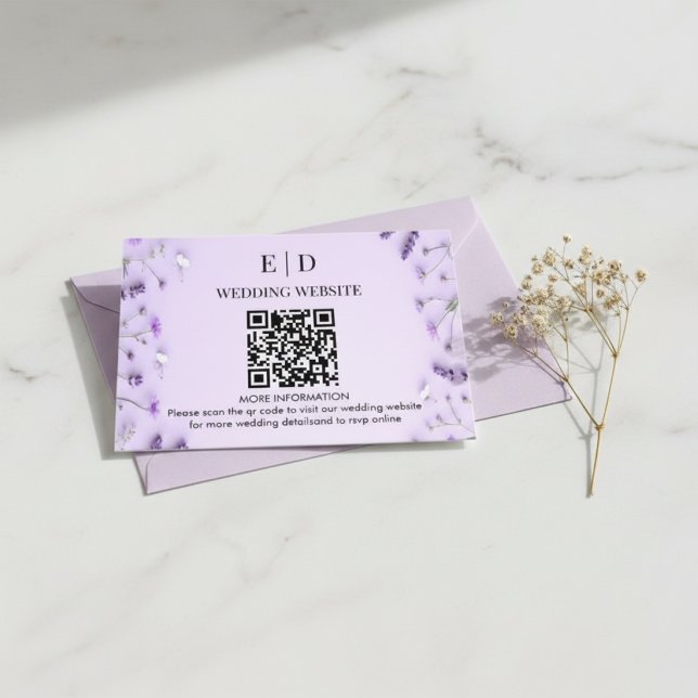 Elegant Lavendel Blommig QR-kod Bröllop Tilläggskort (Skapare uppladdad)